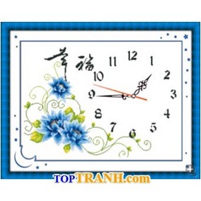 Tranh thêu đồng hồ hoa tím